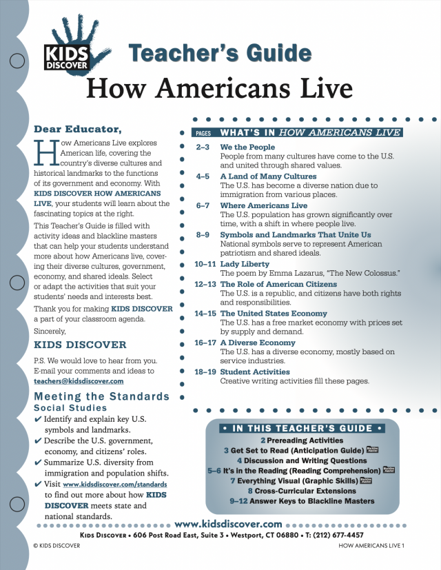 Discover how Americans live with Kids Discover How Americans Live. This guide explores the country’s diverse cultures, government, economy, and historical landmarks, while providing teachers with activities and resources to help students engage with and understand these topics.