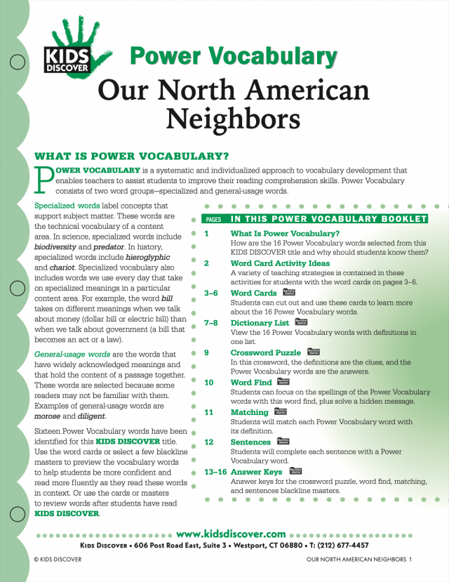 This free Vocabulary Packet for Kids Discover Our North American Neighbors is a systematic and individualized approach to vocabulary development and enables teachers to assist students in improving their reading comprehension skills.